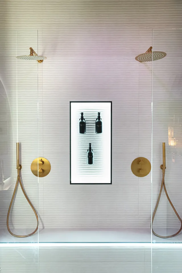 Douche double : deux ciels de pluie et robinetterie laiton